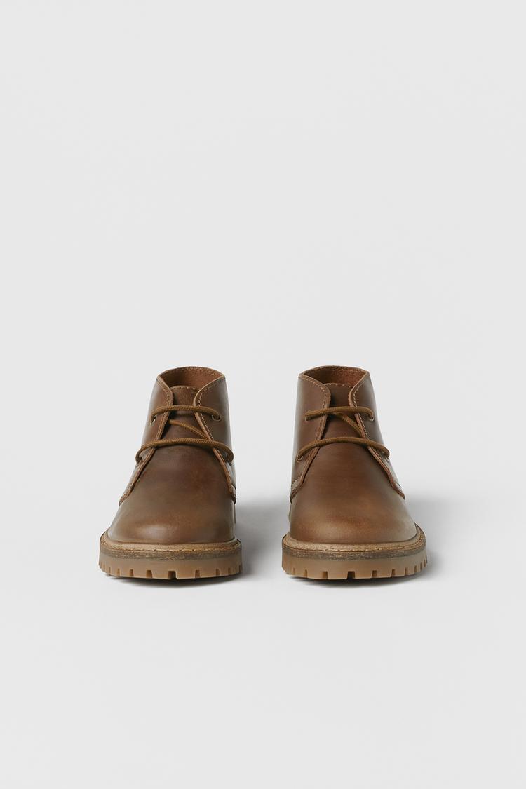 KIDS LEATHER ANKLE BOOTS Brown ZARA Spain